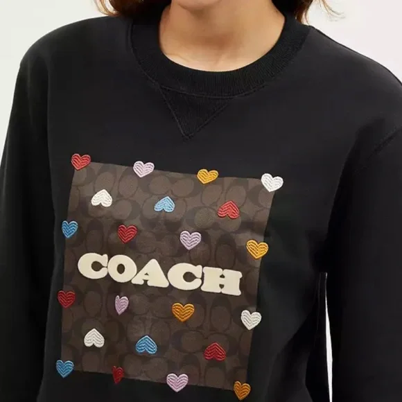 New🖤🤎❤️🤍💛💙Coach Rainbow Heart Signature Crewneck